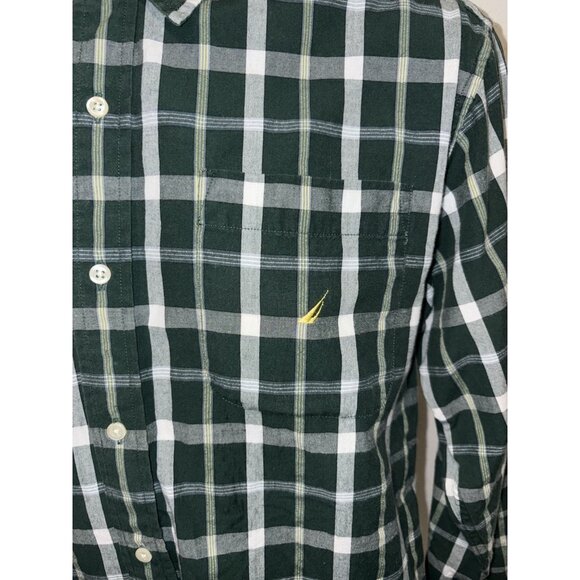 Nautica Long Sleeve Button Up Shirt Men 16/18 Large 100 % Cotton Green Plaid - Picture 3 of 6